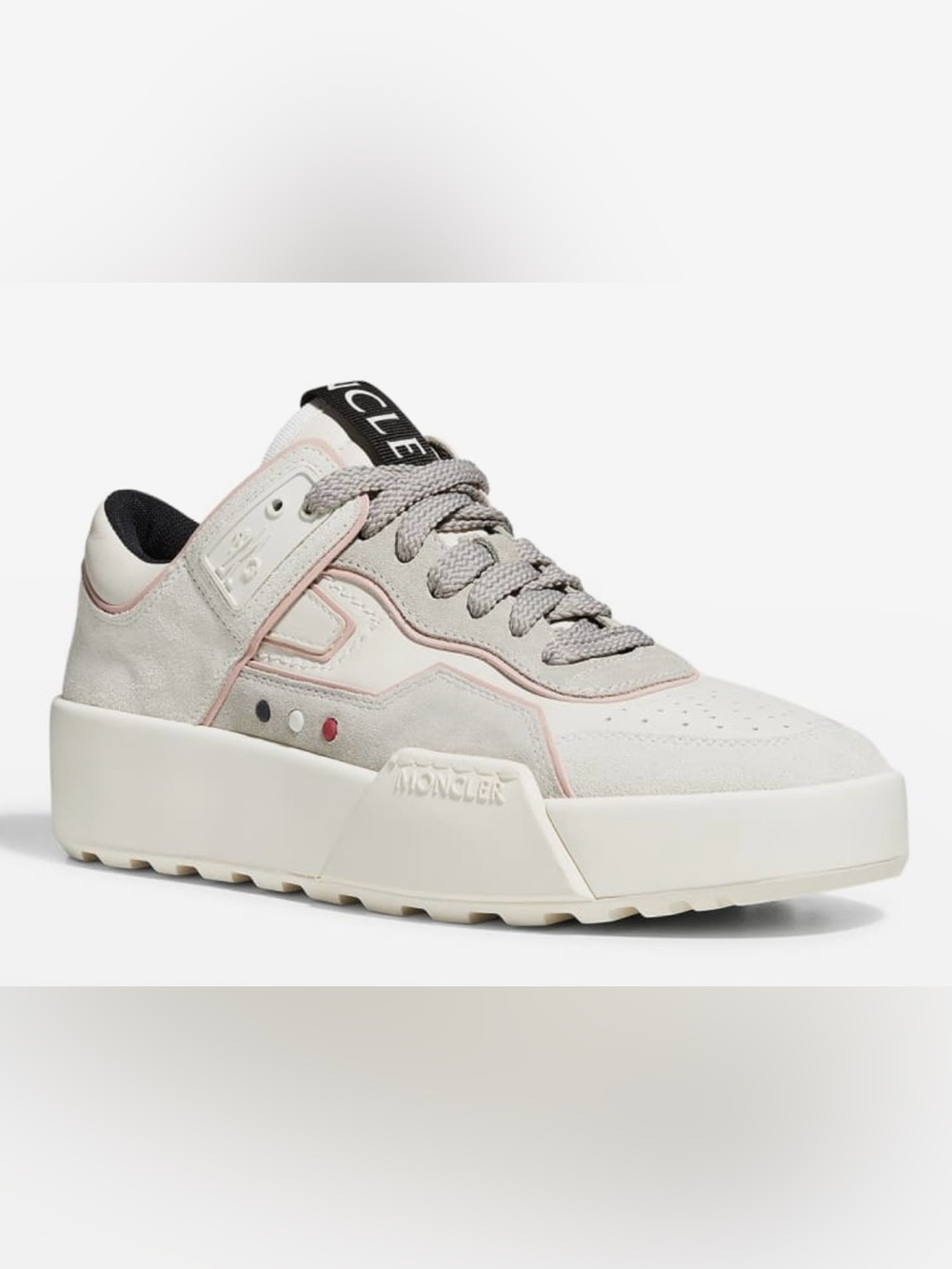 Moncler Women's Grey & Pale Pink Suede Low-Top Sneaker - Picture 2 of 7